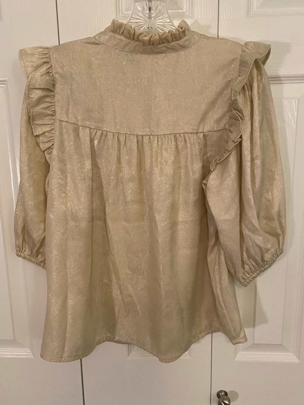 Metallic Cream Ruffle-Trim Blouse - Picture 2 of 3